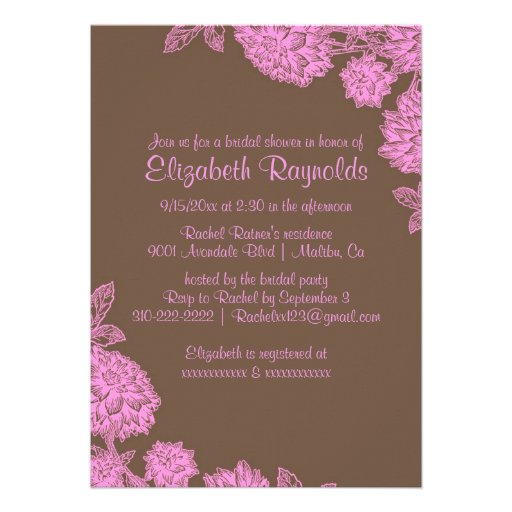 Elegant Pink & Brown Bridal Shower Invitations