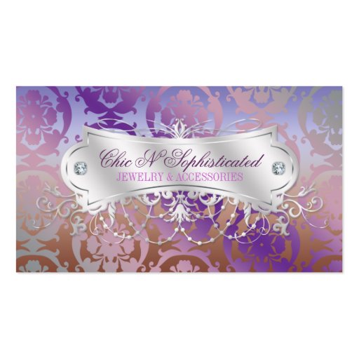 Elegant Pink Brown Purple Damask Swirl Business Card Templates (front side)