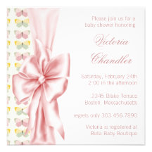 Elegant Pink Butterfly Baby Girl Shower Personalized Invitations