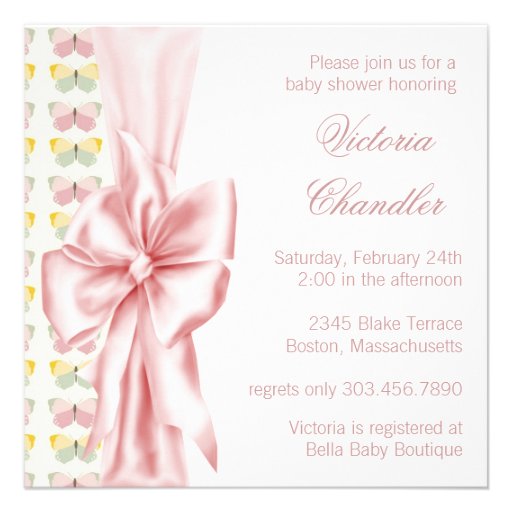 Elegant Pink Butterfly Baby Girl Shower Personalized Invitations