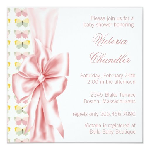 Elegant Pink Butterfly Baby Girl Shower Invitation Zazzle