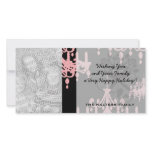 elegant pink chandelier damask on black photo card