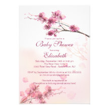 Elegant Pink Cherry Blossom Floral Baby Shower Custom Announcement