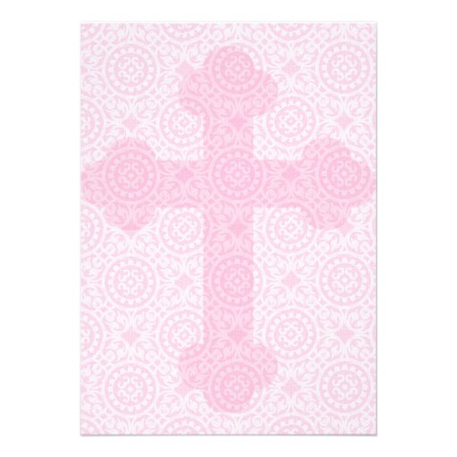 Elegant Pink Cross Custom Baptism Invitation