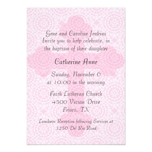 Elegant Pink Cross Custom Baptism Invitation
