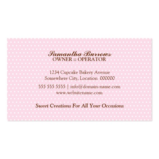 Elegant Pink Cupcake Bakery Business Cards (back side)