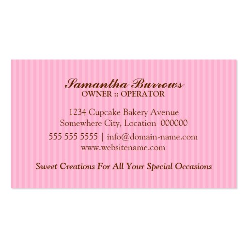 Elegant Pink Cupcake Bakery Business Cards (back side)