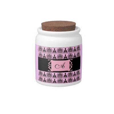 Damask design on pink background makes elegant this candy jar to personalize