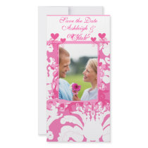 Elegant Pink Damask Save the DateYour Photo photo cards by samack Elegant Pink Damask Save the DateYour Photo photo cards