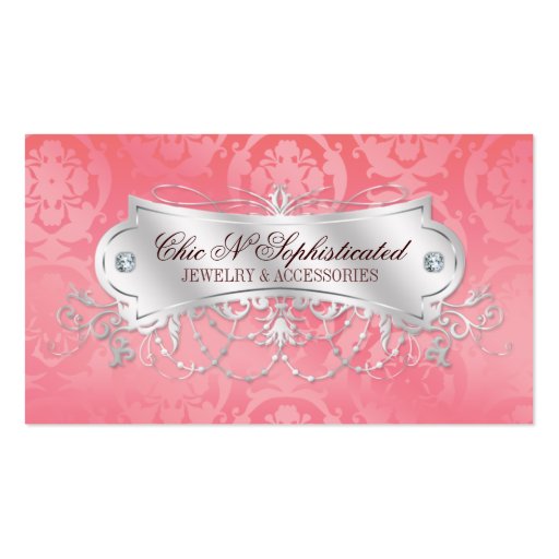 Elegant Pink Damask Swirl Business Card Templates (front side)