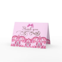 Elegant Pink Damask Thank You Card