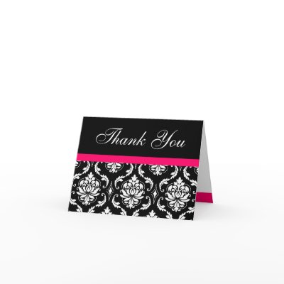 Elegant Pink Damask Wedding Thank You Note Cards