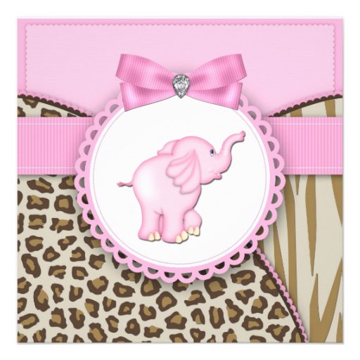 Elegant Pink Elephant Baby Girl Shower Custom Invitations (front side)