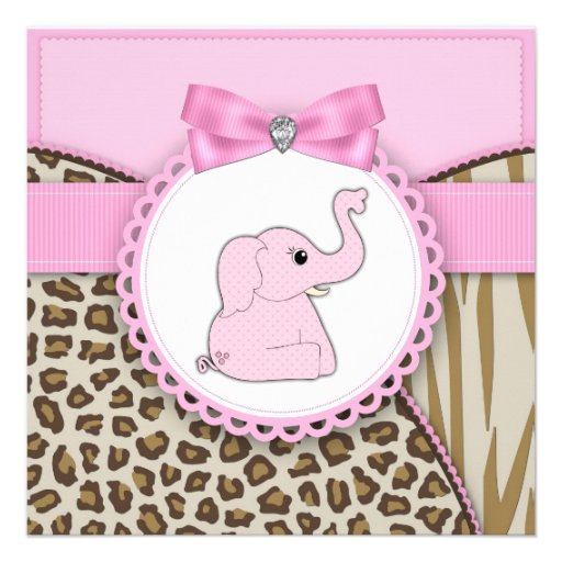 Elegant Pink Elephant Baby Girl Shower Invitations (front side)