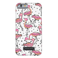Elegant Pink Flamingo Dalmatian Dots Personalized Barely There iPhone 6 Case