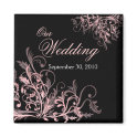 Elegant Pink Flower Swirls Save The Date Wedding magnet
