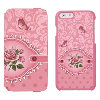 Elegant Pink Girly Cute Polka Dots Damask Pattern iPhone 6/6S Wallet Case