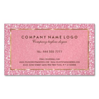 Elegant Pink Glitter And Sparkles Gold Accents Magnetic Business Cards (Pack Of 25)