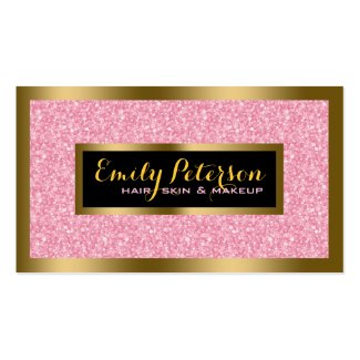Elegant Pink Glitter Gold & Black Accents Double-Sided Standard Business Cards (Pack Of 100)