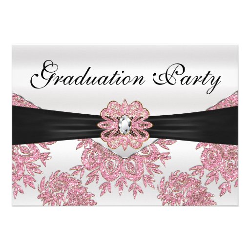 Elegant Pink Glitter Graduation Party Invites (front side)