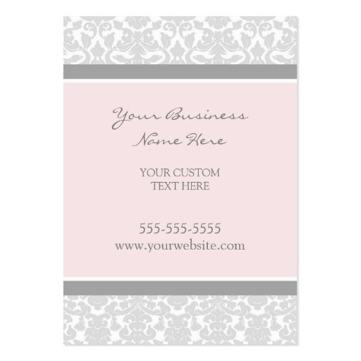 Elegant Pink Gray Damask Business Cards (front side)