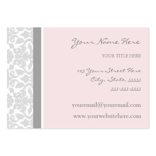 Elegant Pink Gray Damask Business Cards (back side)