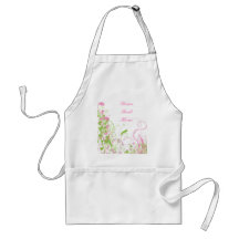 Elegant Pink & Green Florals & Swirls Apron