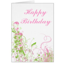 Elegant Pink & Green Florals & Swirls Card