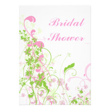 Elegant Pink & Green Florals & Swirls Custom Invitation