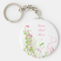 Elegant Pink & Green Florals & Swirls Keychain