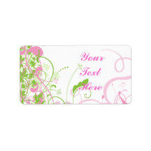 Elegant Pink & Green Florals & Swirls Custom Address Label