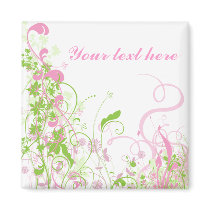 Elegant Pink & Green Florals & Swirls Refrigerator Magnets