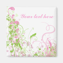 Elegant Pink & Green Florals & Swirls Refrigerator Magnets