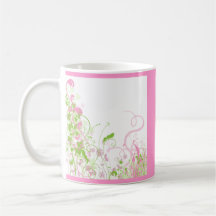 Elegant Pink & Green Florals & Swirls Mugs