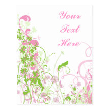Elegant Pink & Green Florals & Swirls Post Card