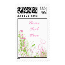 Elegant Pink & Green Florals & Swirls Postage Stamp