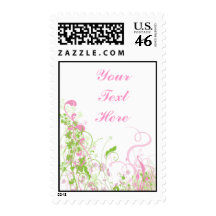 Elegant Pink & Green Florals & Swirls Postage Stamp