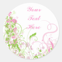 Elegant Pink & Green Florals & Swirls Sticker