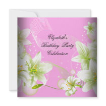 Elegant Pink Green White Floral Birthday Party invitations
