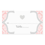Elegant pink, grey damask wedding place card business card template
