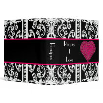 Elegant Pink Heart and Baroque Avery Recipe Binder