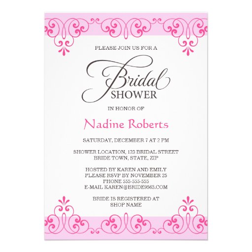 Elegant pink lace damask bridal shower personalized invite