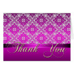 Elegant Pink & Lace Damask Thank You Card