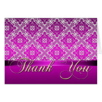 Elegant Pink & Lace Damask Thank You Card