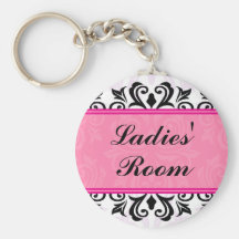 Elegant pink ladies room damask border keychain