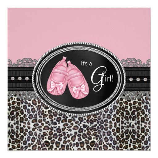 Elegant Pink Leopard Baby Shower Custom Invite