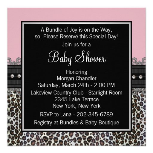 Elegant Pink Leopard Baby Shower Custom Invite