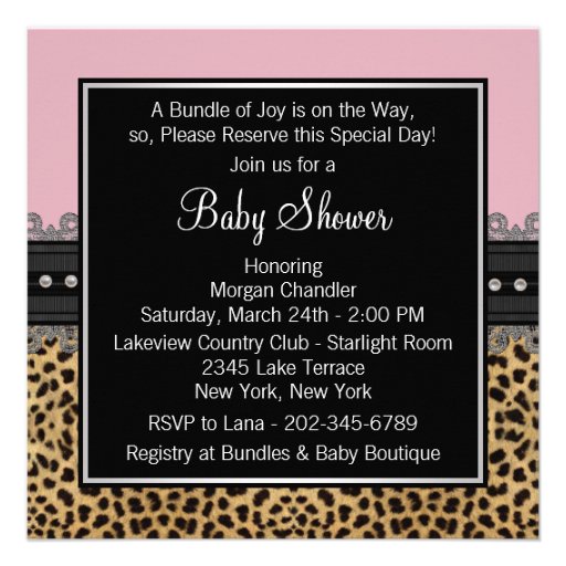 Elegant Pink Leopard Baby Shower Personalized Invite