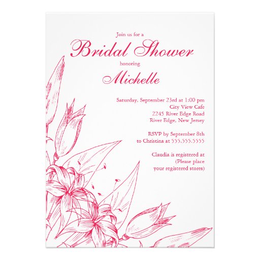 Elegant Pink Lily Flower Bridal Shower Invitation from Zazzle.com