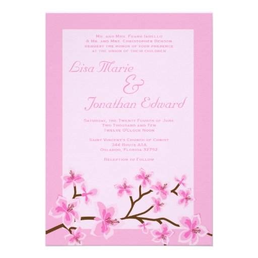 Elegant Pink Lily Wedding Invitation 5x7 Linen